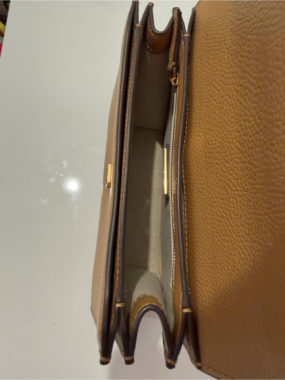 Tory Burch Pebbled Leather Crossbody in Cognac Brown with Gold Logo - Picture 7 of 13